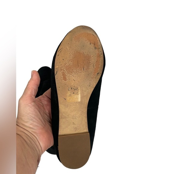 J. Crew women SZ 9.5 Black Suede Leather Slip On Ballet Flat Loafer Preppy Shoes - Picture 6 of 9